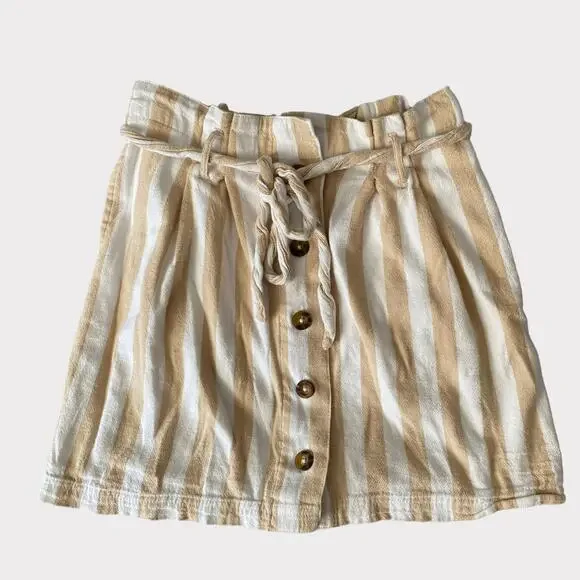 Hollister Ultra High Rise Size Small Paper Bag Skirt Beige White Stripe Lined - Picture 2 of 10